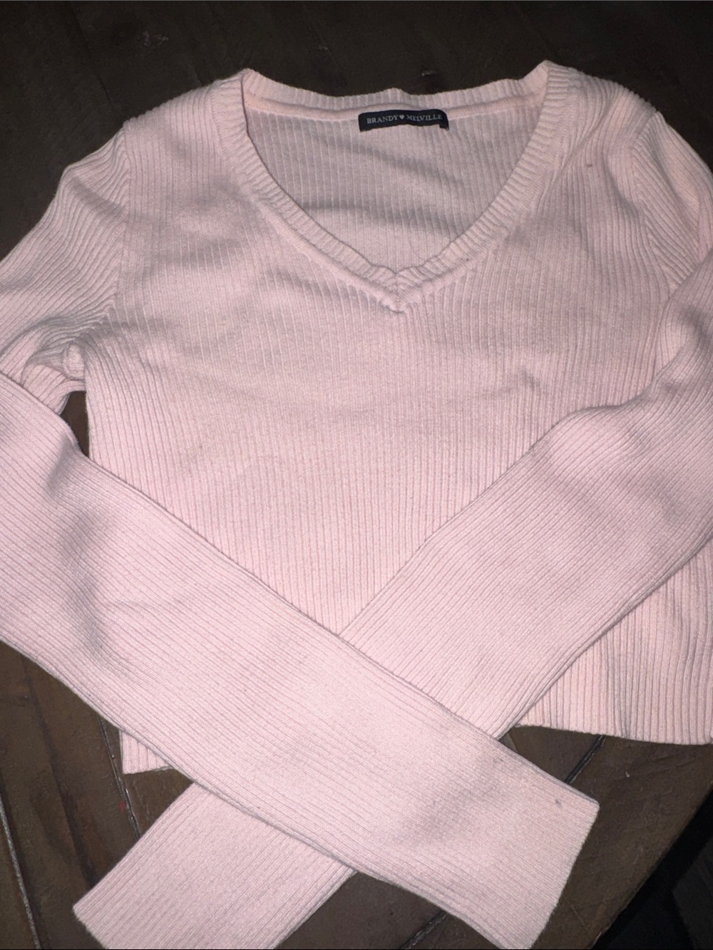 Brandy Melville Light Pink Ribbed V-Neck Sweater